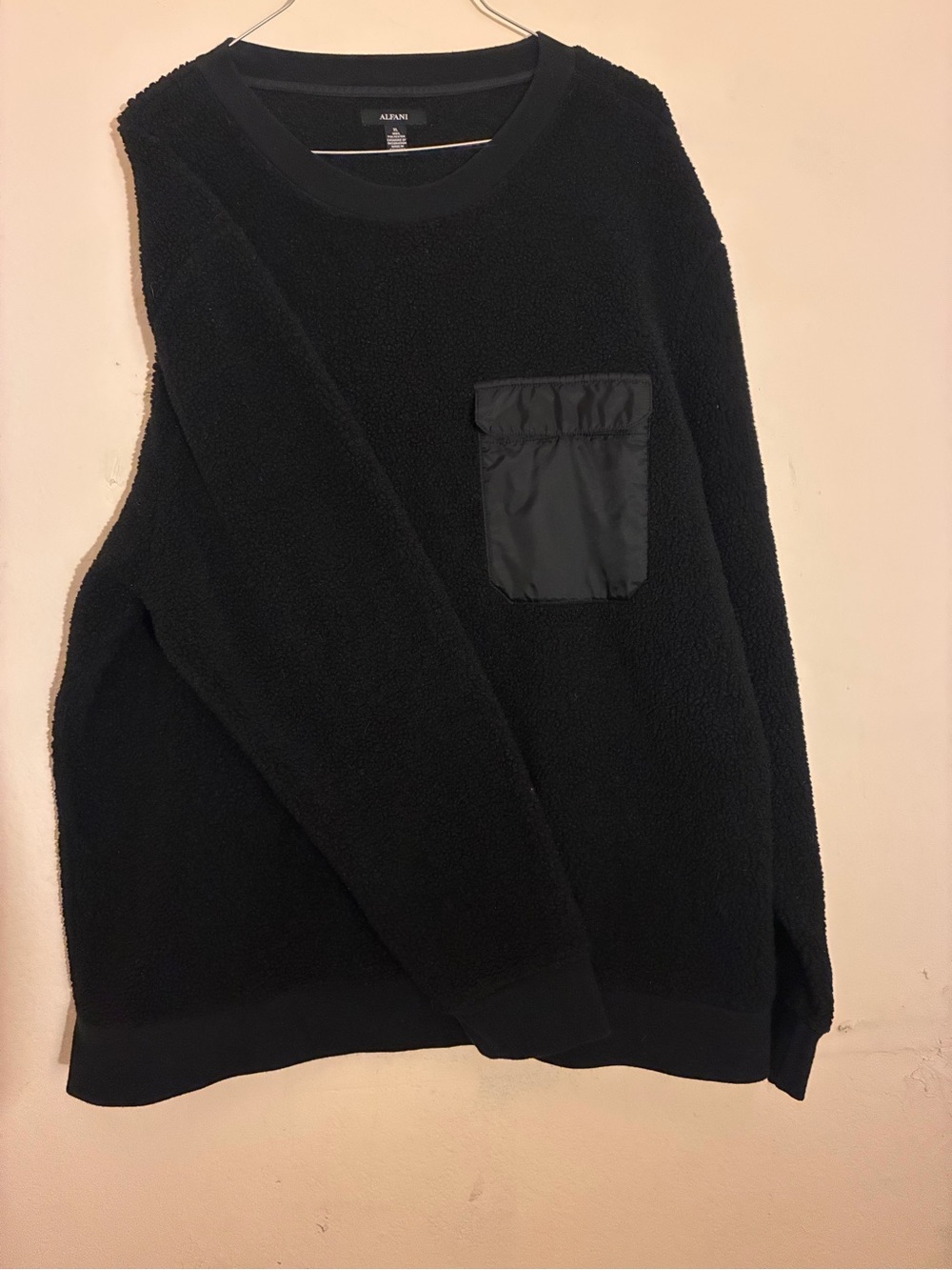 Alfani Black Women's Sherpa Crewneck Sweater with Nylon Chest Pocket